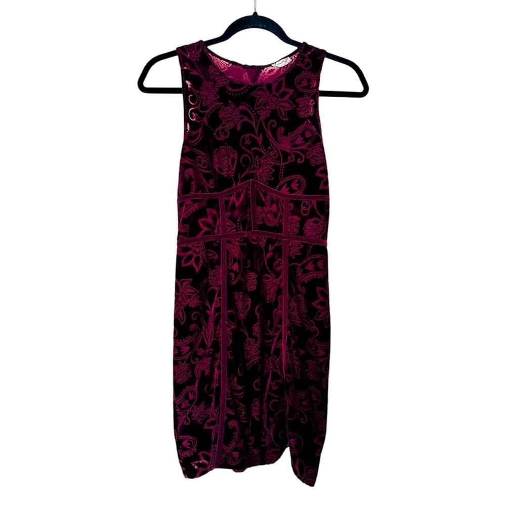 Free People Intimately Burgundy Floral Sheath Dress Sz M Boho